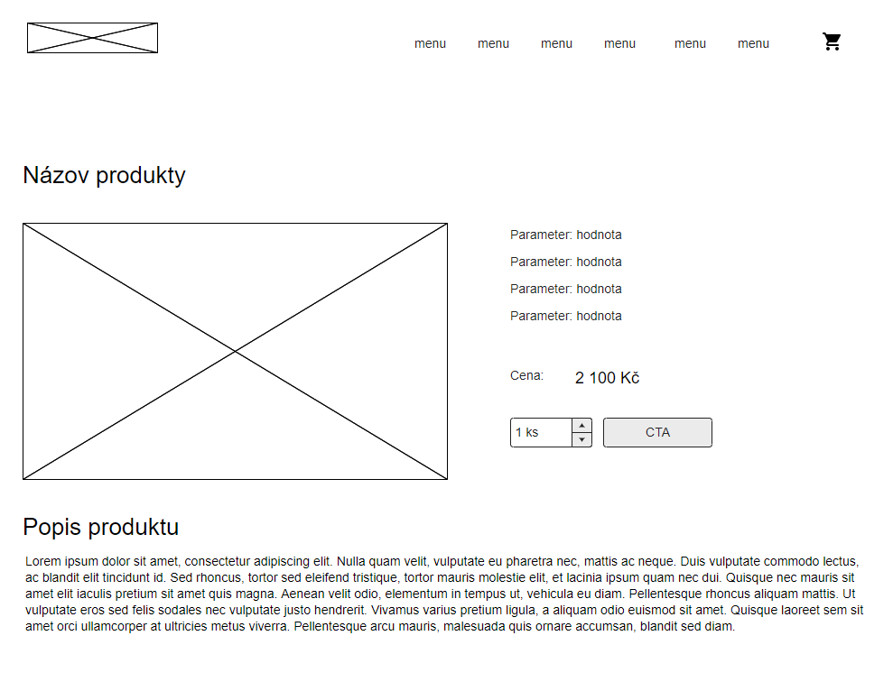 Low fidelity wireframe detailu produktu